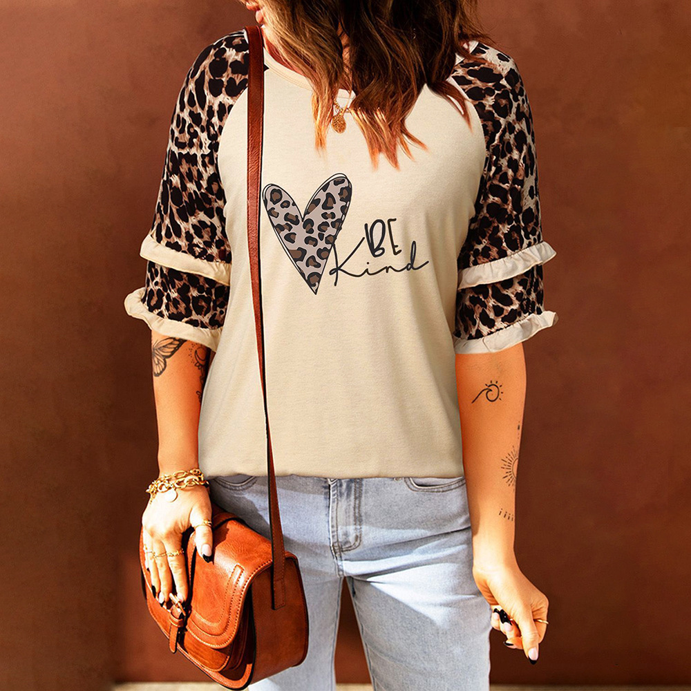  Beautiful leopard print half sleeve loose casual T-shirt 37