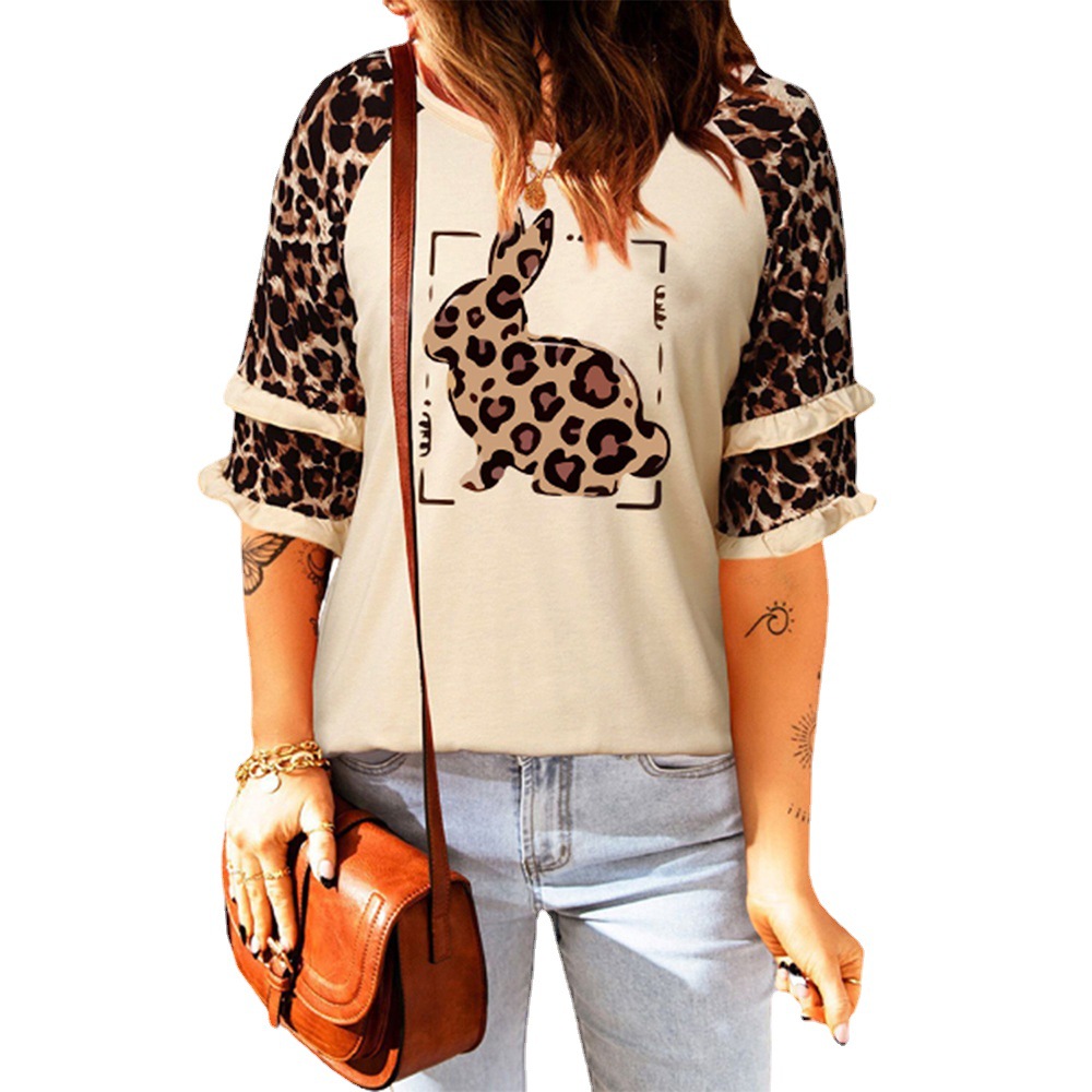 Beautiful leopard print half sleeve loose casual T-shirt 35 02