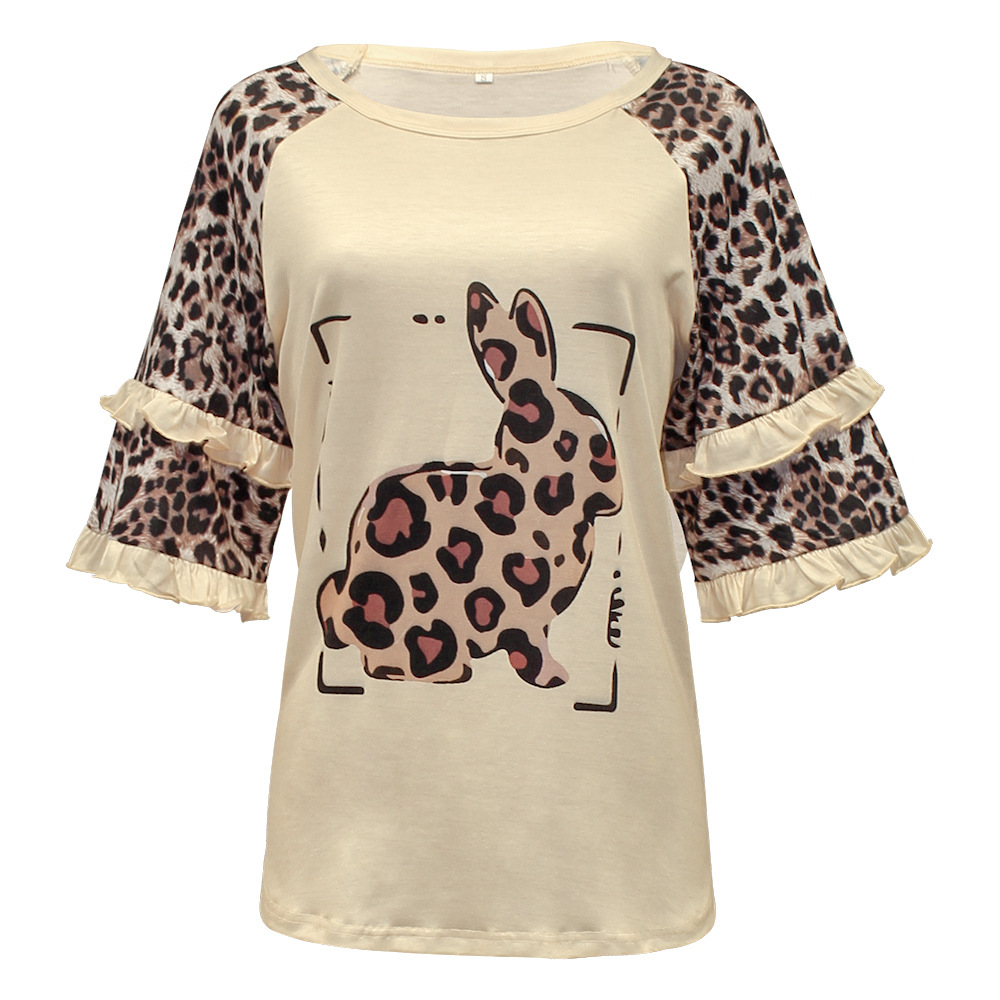 Beautiful leopard print half sleeve loose casual T-shirt 35