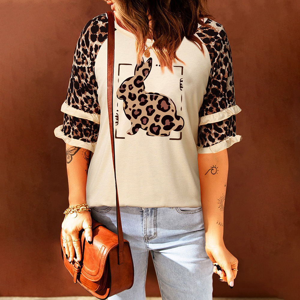 Beautiful leopard print half sleeve loose casual T-shirt 35