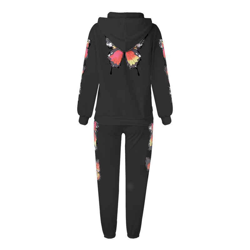 Butterfly Print Hooded Zip-Up Sweatshirt Set 52