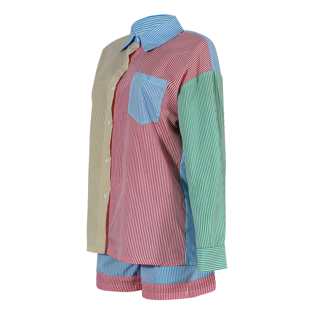 Contrast color shirt striped cardigan single breasted suit 53