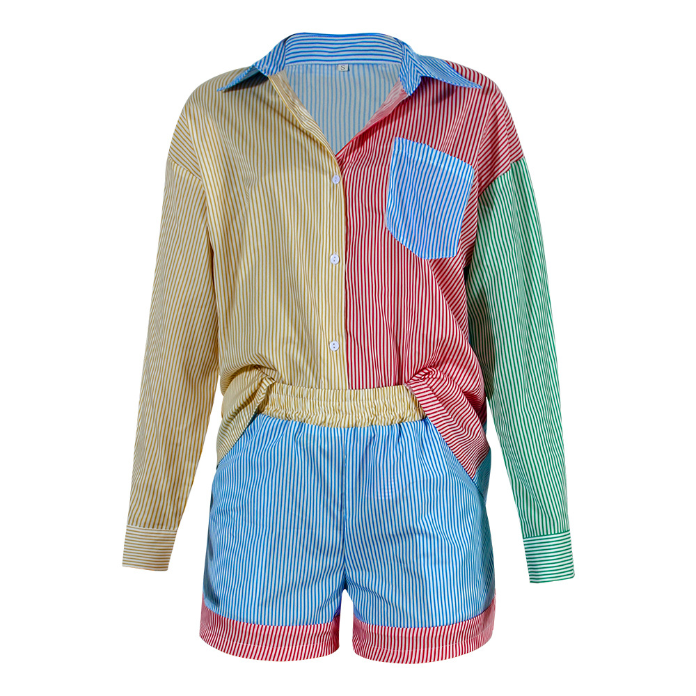 Contrast color shirt striped cardigan single breasted suit 53