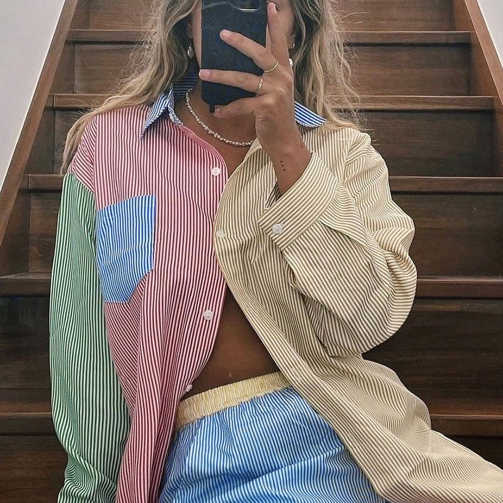 Contrast color shirt striped cardigan single breasted suit 53 01