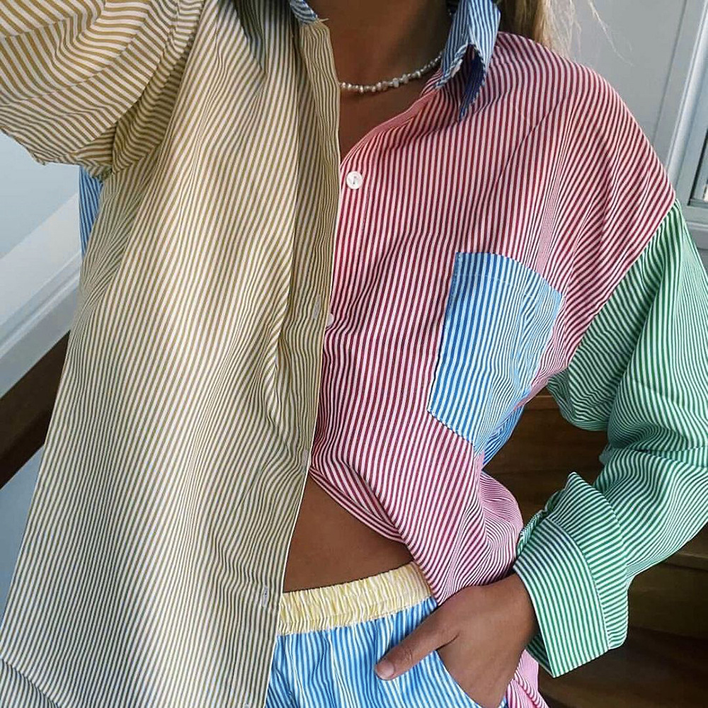 Contrast color shirt striped cardigan single breasted suit 53 02