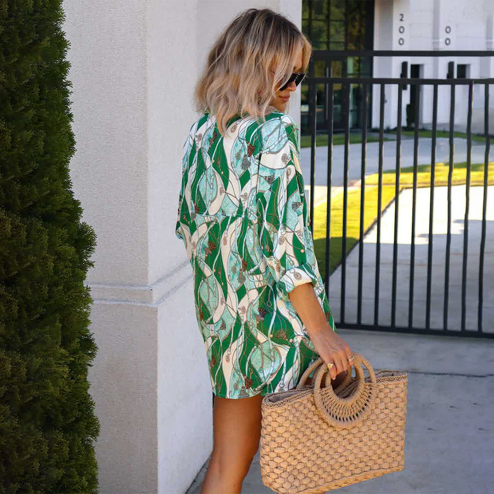 Fashion Printed Long Sleeve Cardigan Shirt Two-Piece Set 57