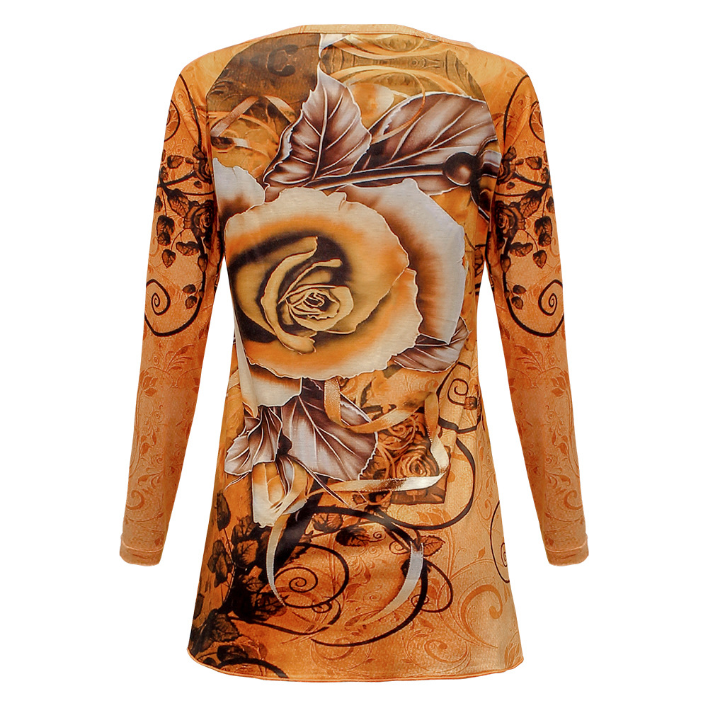 Fashion Printed V-Neck Long Sleeve Zipper Casual Loose T-Shirt 40