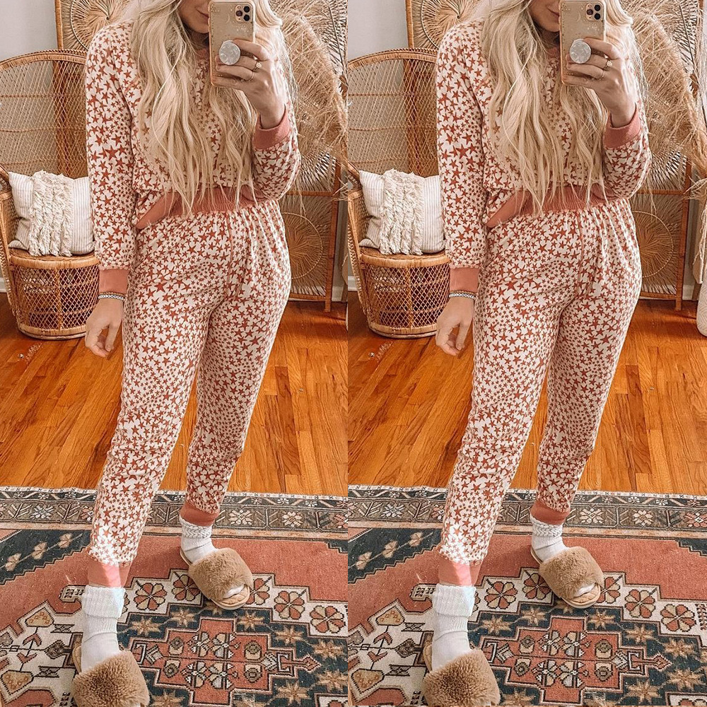 Five-pointed star print long-sleeved casual suit home wear 54