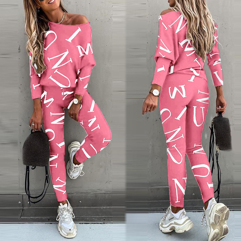 Letter Printed Long Sleeve Trousers Casual Suit 47
