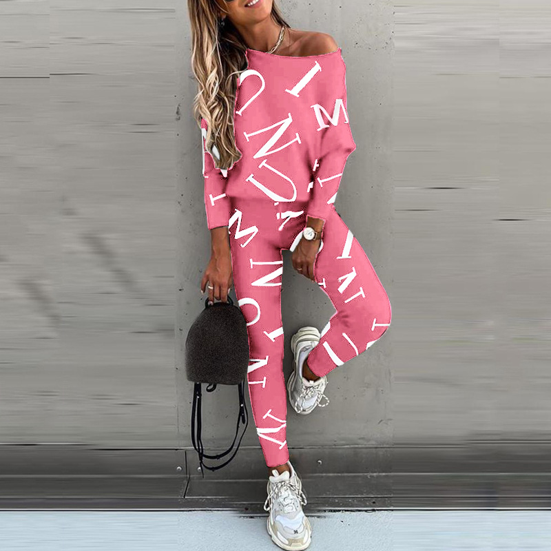 Letter Printed Long Sleeve Trousers Casual Suit 47
