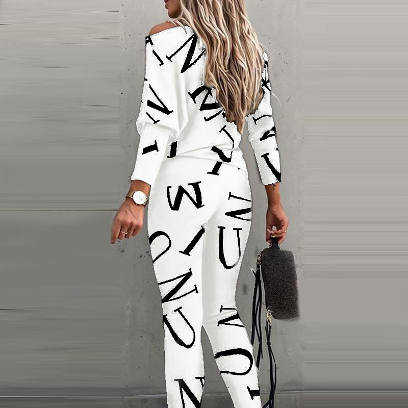 Letter Printed Long Sleeve Trousers Casual Suit 48