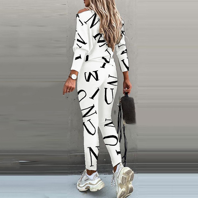 Letter Printed Long Sleeve Trousers Casual Suit 48