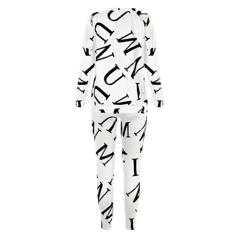 Letter Printed Long Sleeve Trousers Casual Suit 48