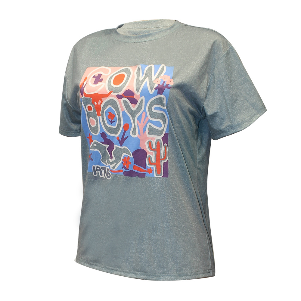 Letter Printed Round Neck Short Sleeve Casual T-Shirt 39