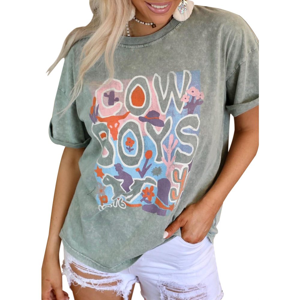 Letter Printed Round Neck Short Sleeve Casual T-Shirt 39 01