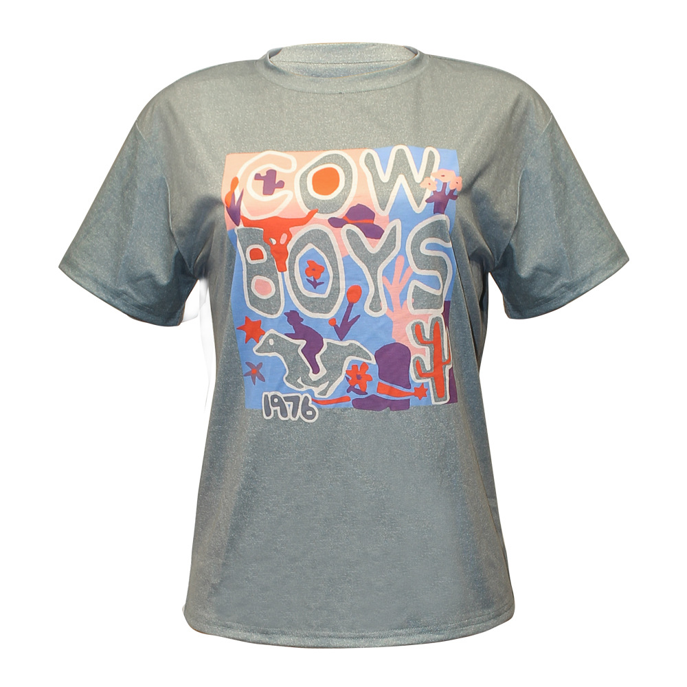 Letter Printed Round Neck Short Sleeve Casual T-Shirt 39