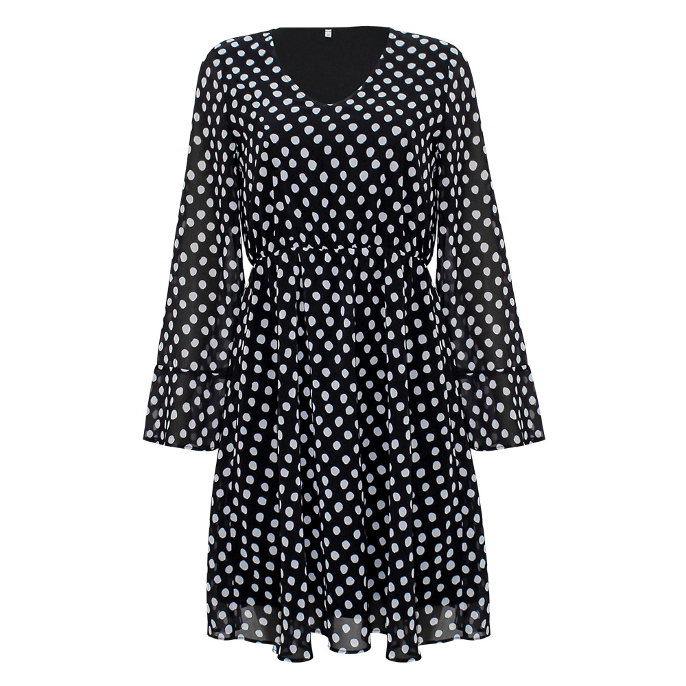 Polka dot ruffled long sleeves casual dress 2