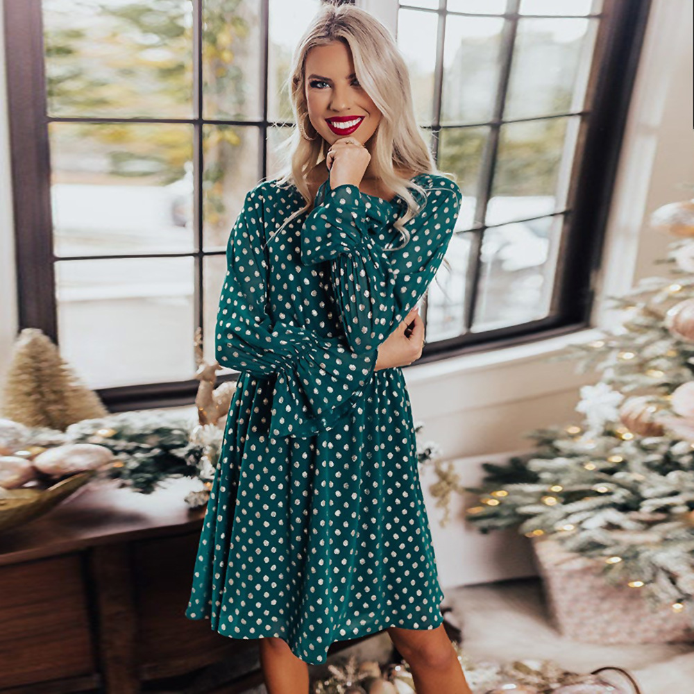 Polka dot ruffled long sleeves casual dress 3