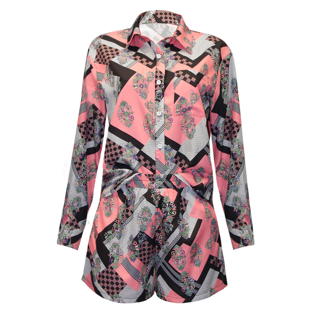 Printed Lapel Cardigan Single Breasted Casual Suit 60 02