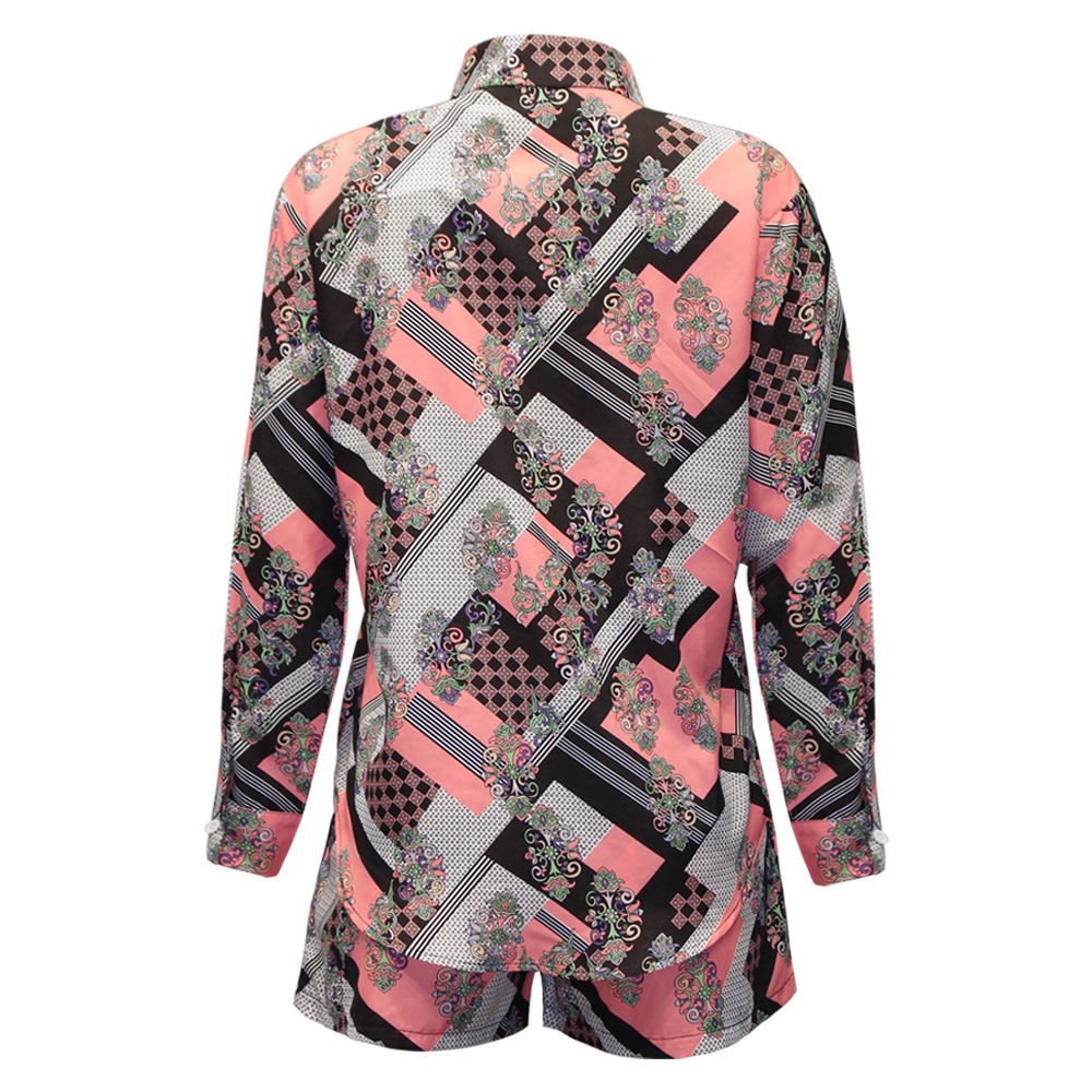 Printed Lapel Cardigan Single Breasted Casual Suit 60