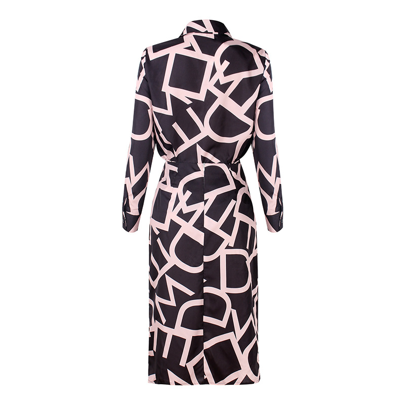 Printed long-sleeved sexy deep V split hip skirt suit 11