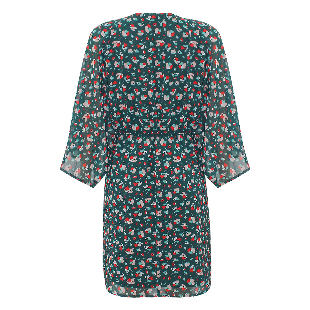 Printed V-neck bat long sleeve casual loose waist dress 5