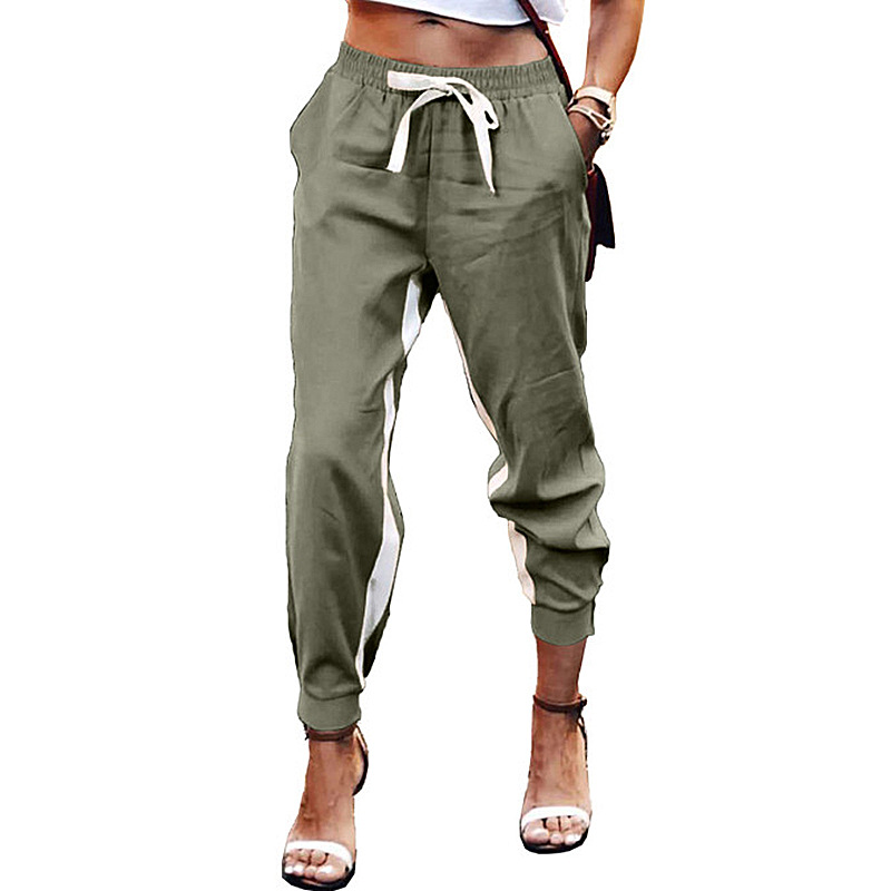 Solid color stitching elastic cuff casual pants 23