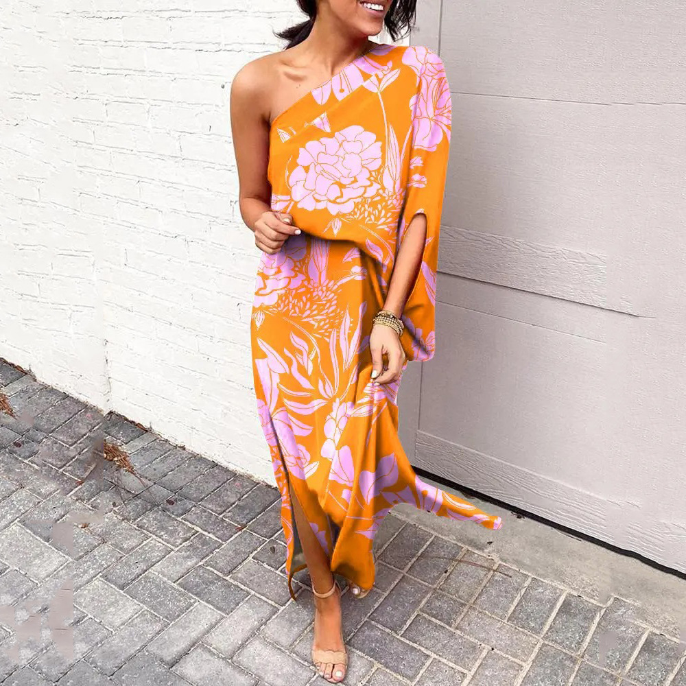 Summer off-shoulder waist printed dress 9 01