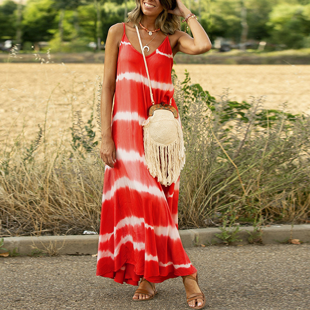 Suspender dress printed striped long dress loose dress 14