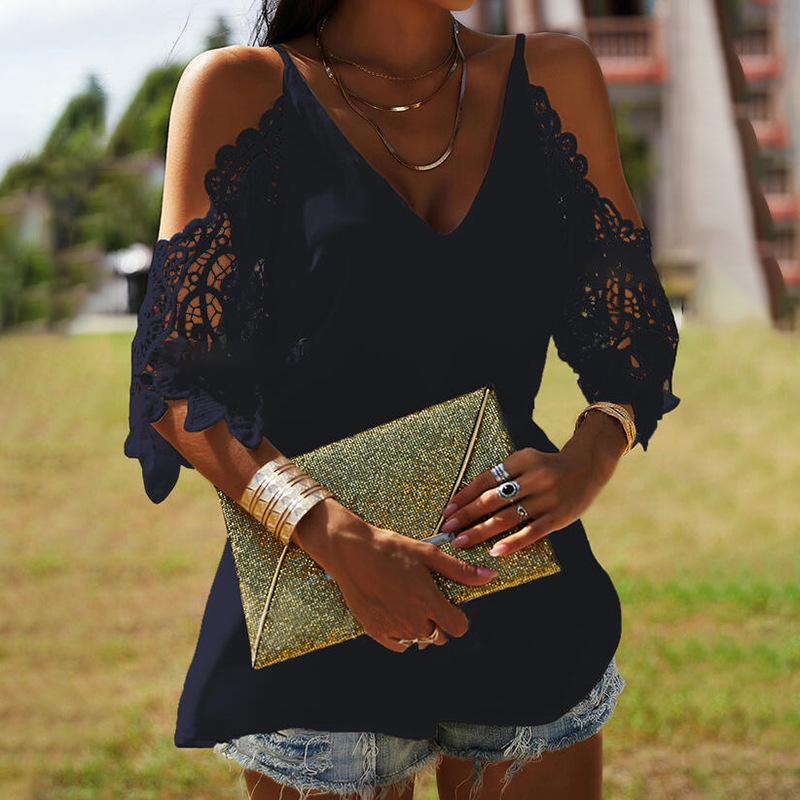 V-neck solid color suspenders loose casual T-shirt 33 02